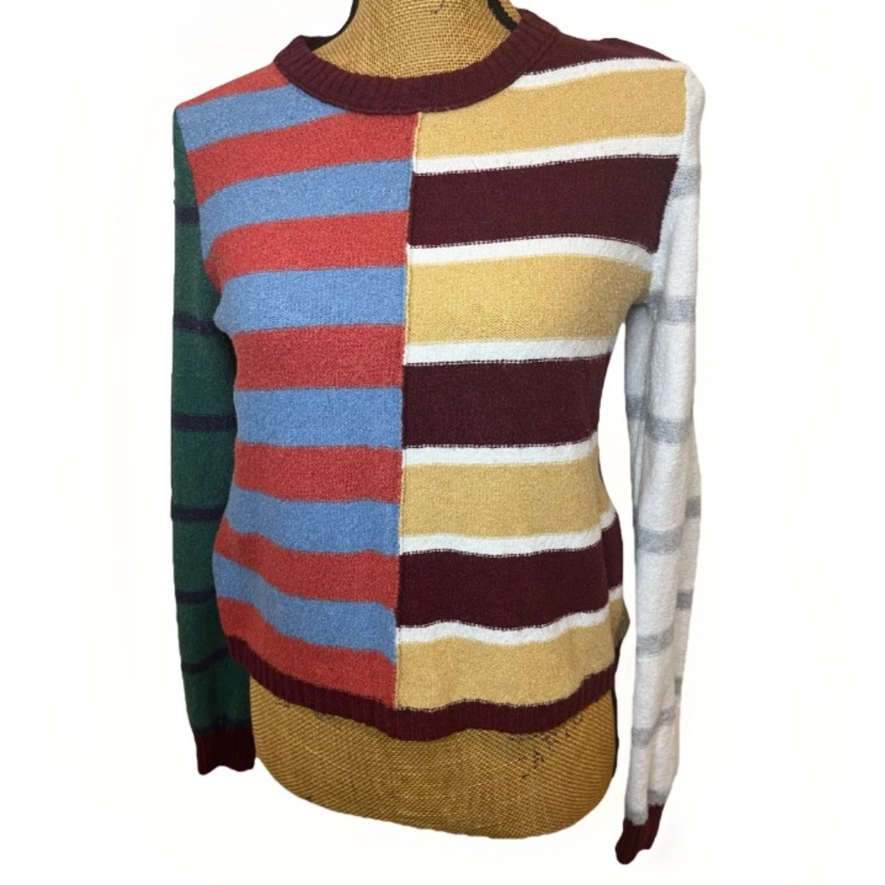 American Eagle Patchwork Crew Neck Sweater Stripe… - image 3